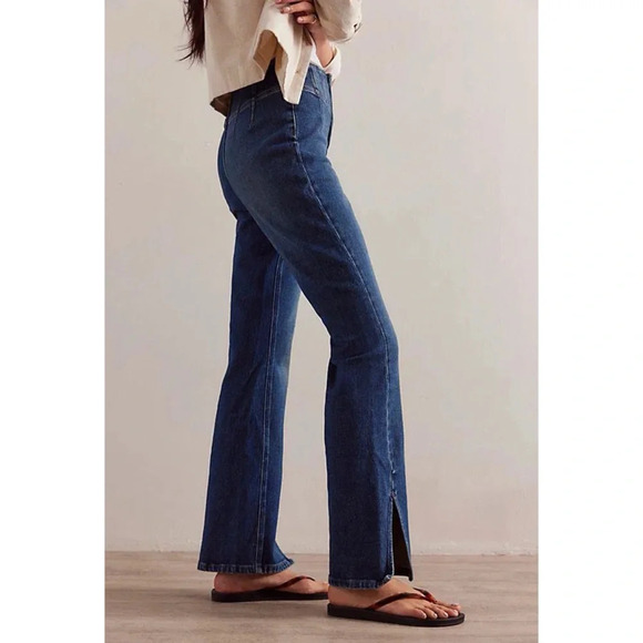 NWT Free People We The Free CRVY Nix Corset Jeans Slim Flare Slit Denim - Picture 9 of 14